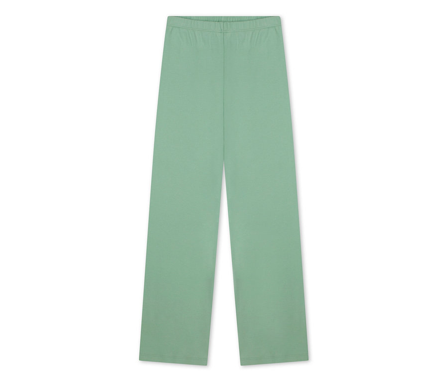 Pantalon de pyjama interlock SCHIESSER pour enfant, vert clair, à jambes larges et taille élastique, présenté à plat sur fond blanc.