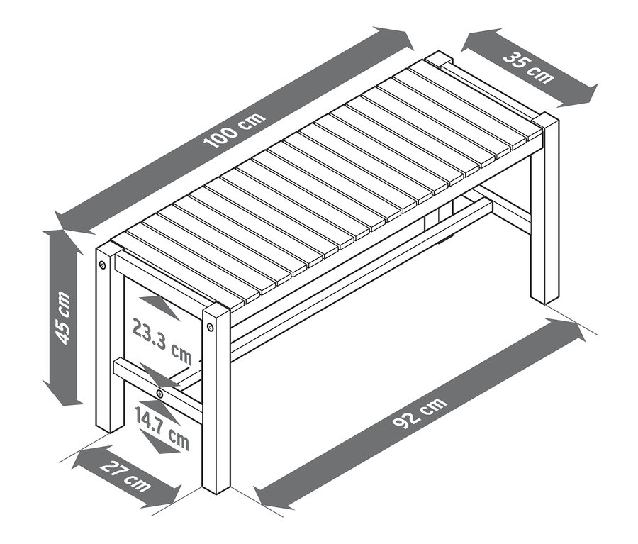Les dimensions du banc »Lenja« sont indiquées dans un dessin.