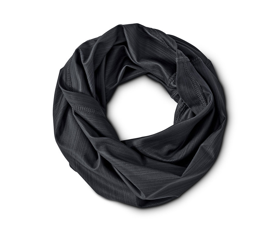 Foulard multifonction anthracite enroulé en cercle.