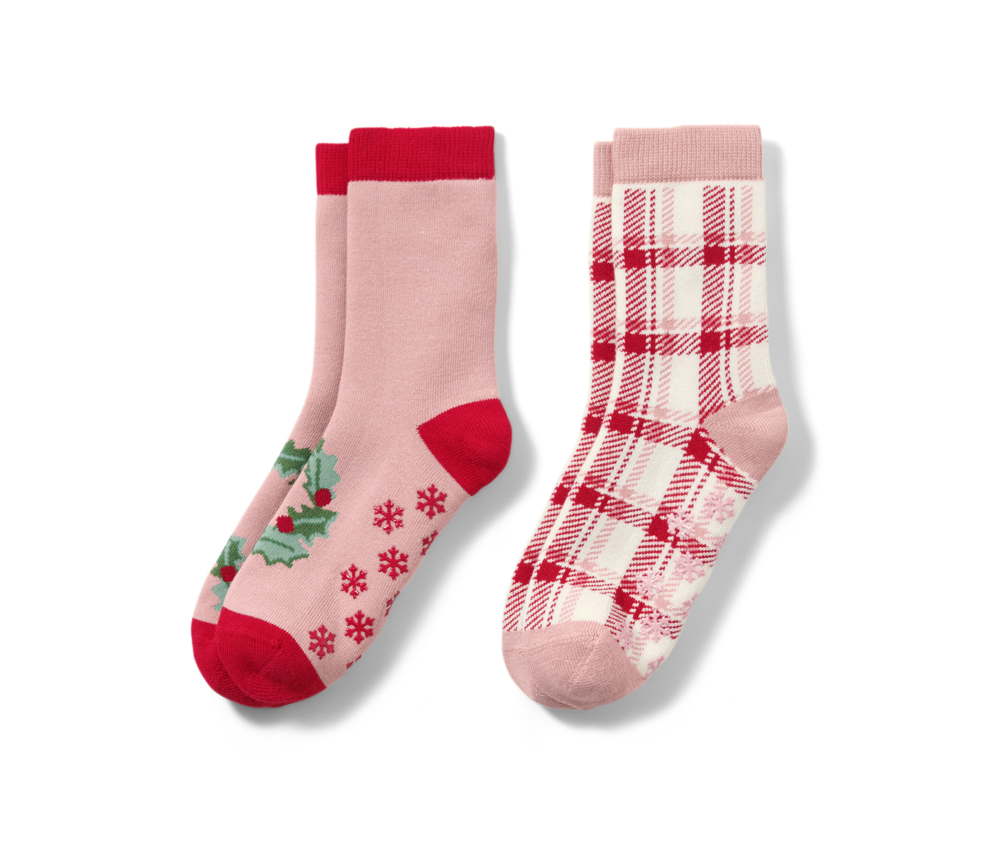 Deux paires de chaussettes antidérapantes pour tout-petits avec jacquard à cœurs.