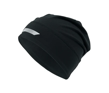 Bonnet thermique noir avec imprimé réfléchissant.