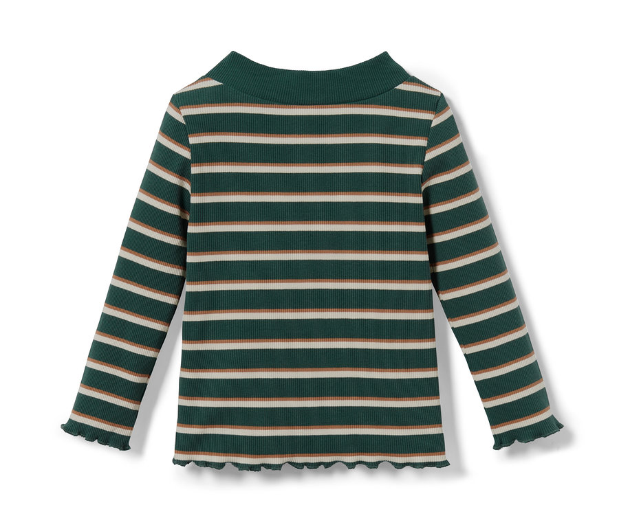 T-shirt côtelé à manches longues rayé vert.