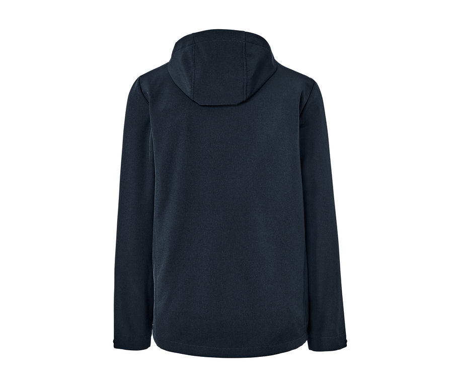 Veste en softshell bleu marine vue de dos avec capuche.