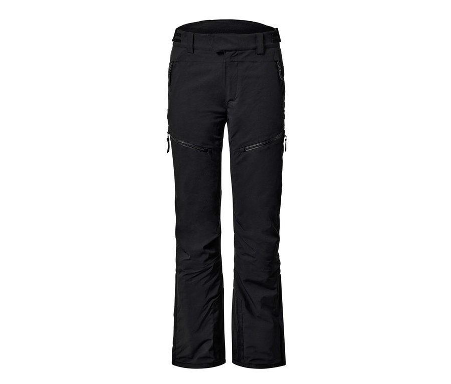 Un pantalon de ski high-tech noir sur fond blanc.