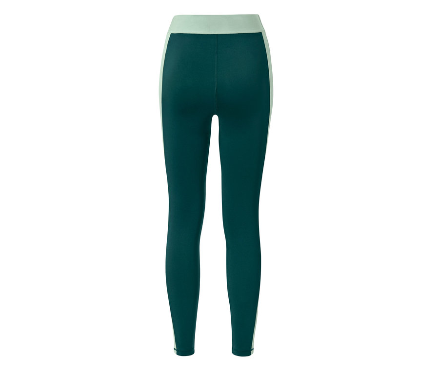 Détail d'un legging de sport vert foncé, vu de dos.