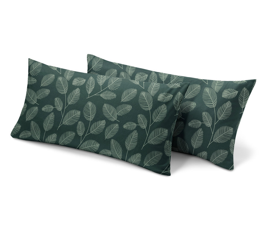 Deux taies d’oreiller en molleton vertes avec un motif de feuilles.