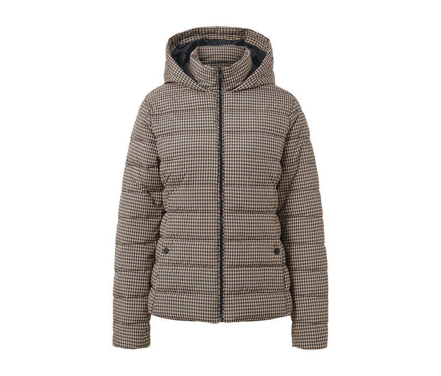 Veste matelassée imprimée avec capuche à motif pied-de-poule.