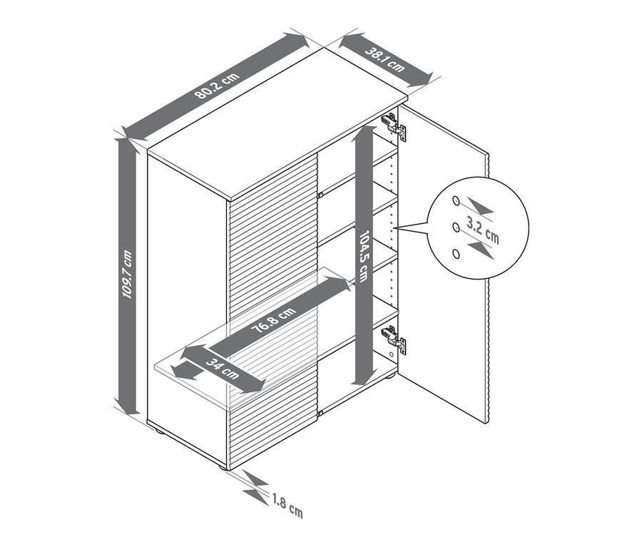 Dimensions de l'armoire à chaussures.