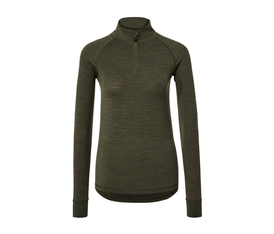 T-shirt technique kaki avec laine certifiée RWS et fermeture éclair au col.