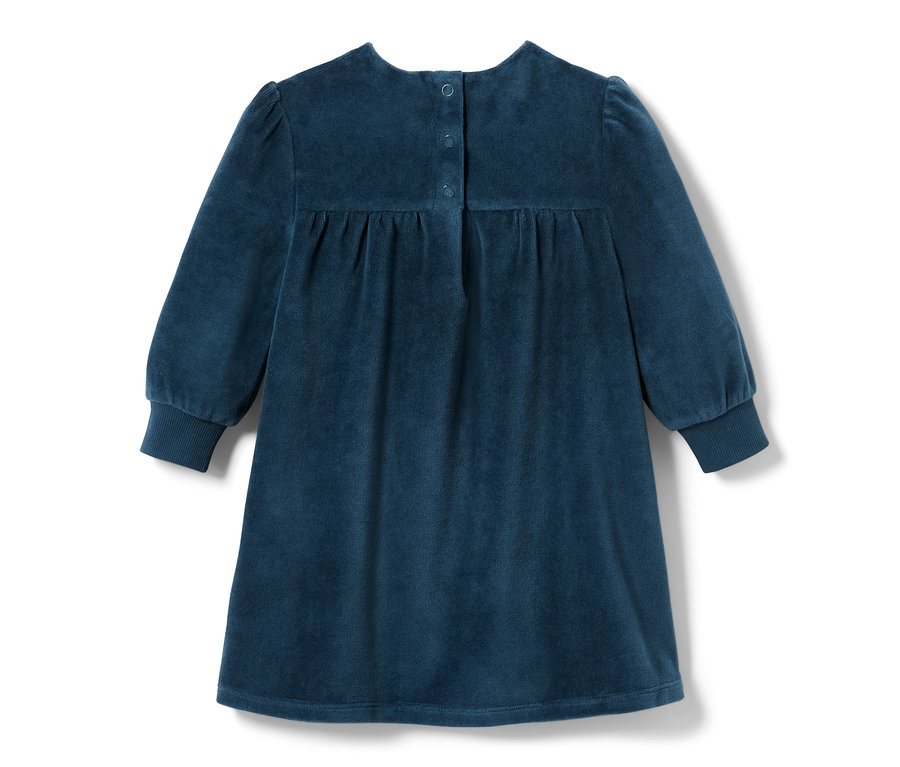 Robe nicki bleu pour bébé avec manches longues et boutons à l'arrière.