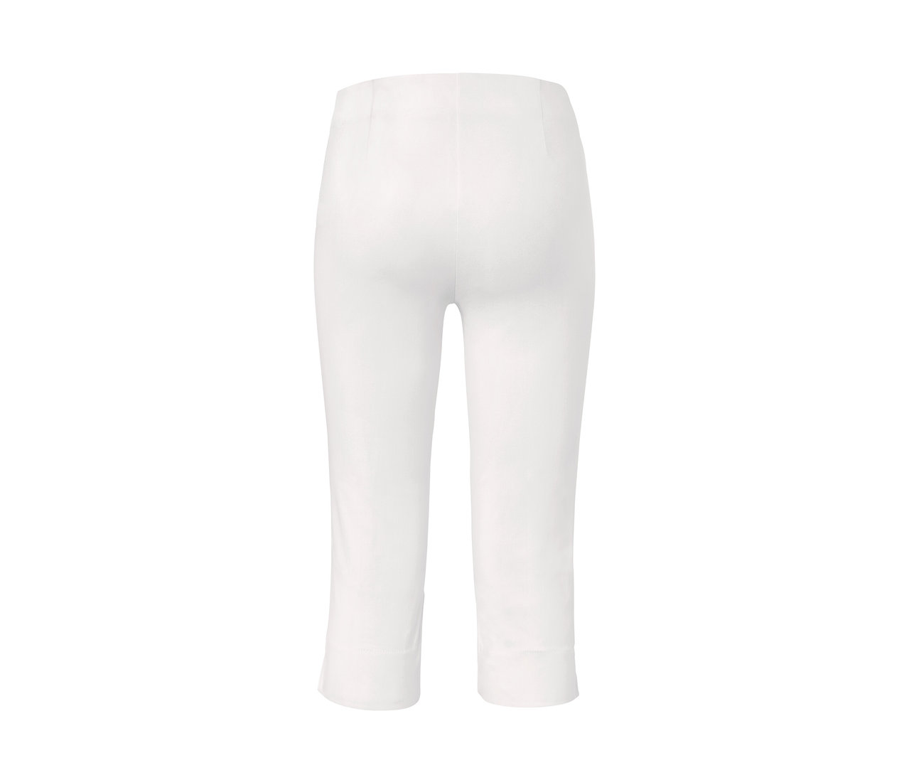 Vue détaillée de l'arrière d'un pantalon 3/4 stretch blanc.