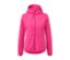 Veste de sport coupe-vent rose avec fermeture éclair et capuche.