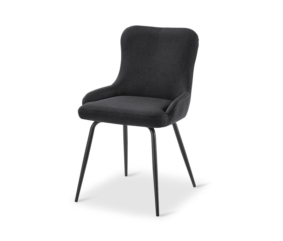Chaise rembourrée anthracite sur quatre pieds.