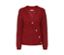 Cardigan rouge en grosse maille avec des boutons.