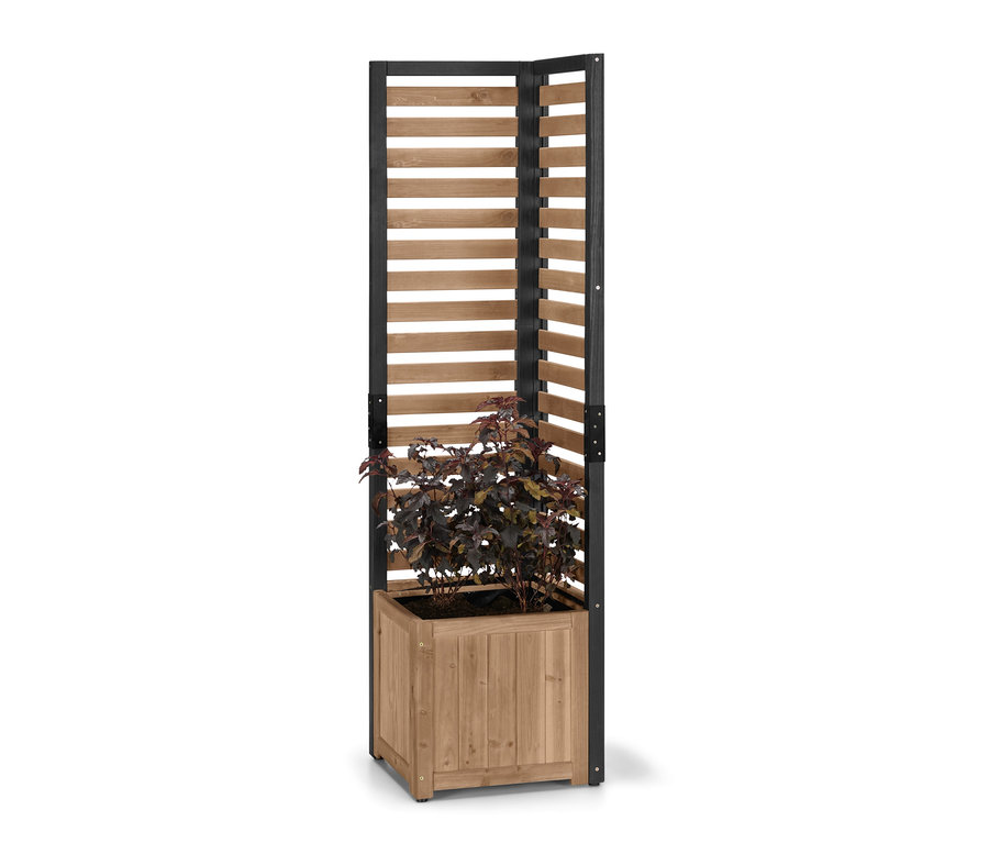 Un module d'angle de bac à plantes à protection visuelle « Elin » avec des feuilles rouge-brun.