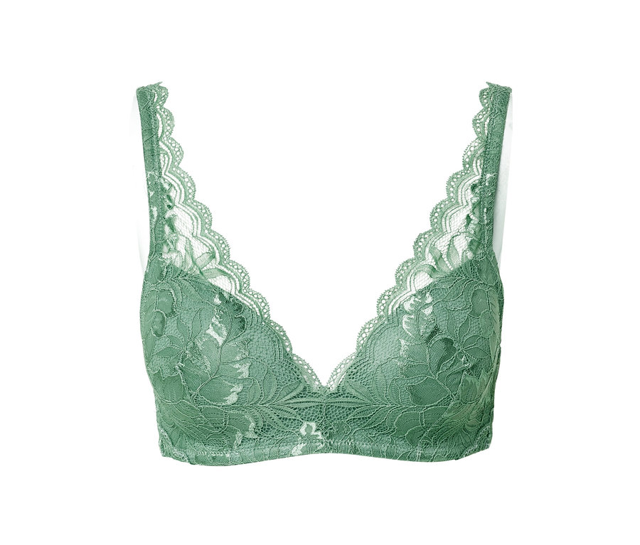 Soutien-gorge à coques souples vert en dentelle.