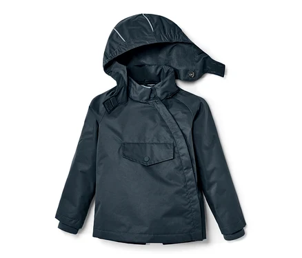 Veste de pluie thermique pour tout petit, bleu ardoise avec capuche.