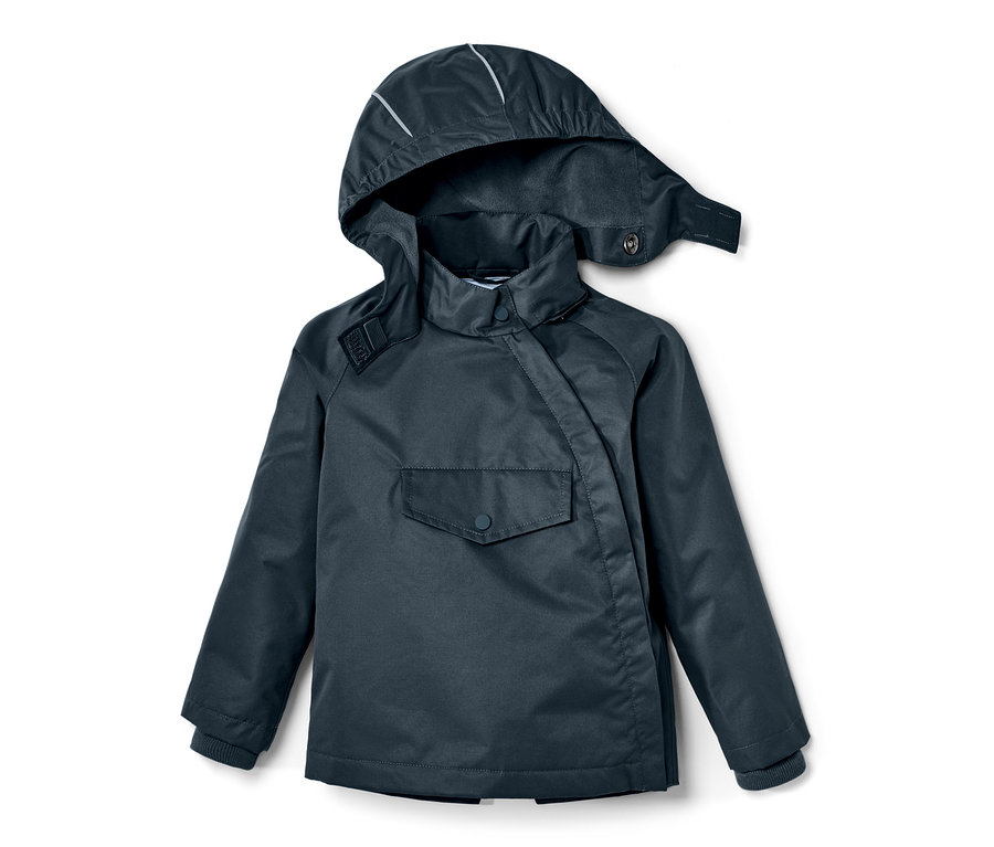 Veste de pluie thermique pour tout petit, bleu ardoise avec capuche.