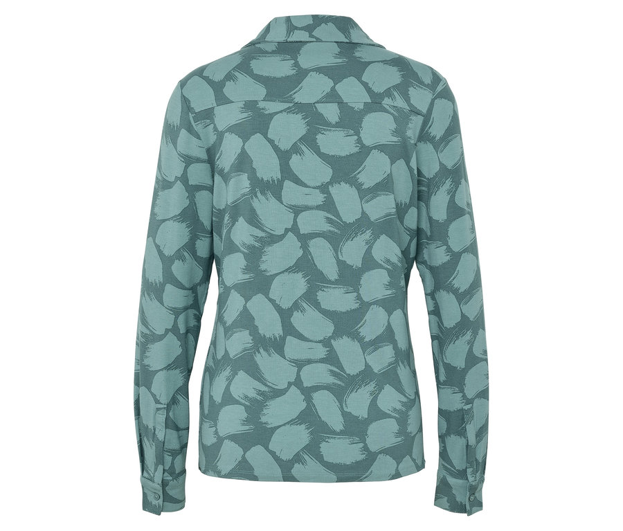 Vue arrière d'une chemise bleu clair à manches longues avec un motif de traits de pinceau.