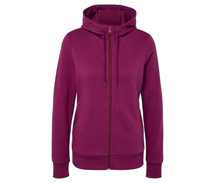 Un sweat à capuche zippé violet.