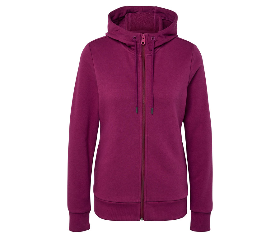 Un sweat à capuche zippé violet.