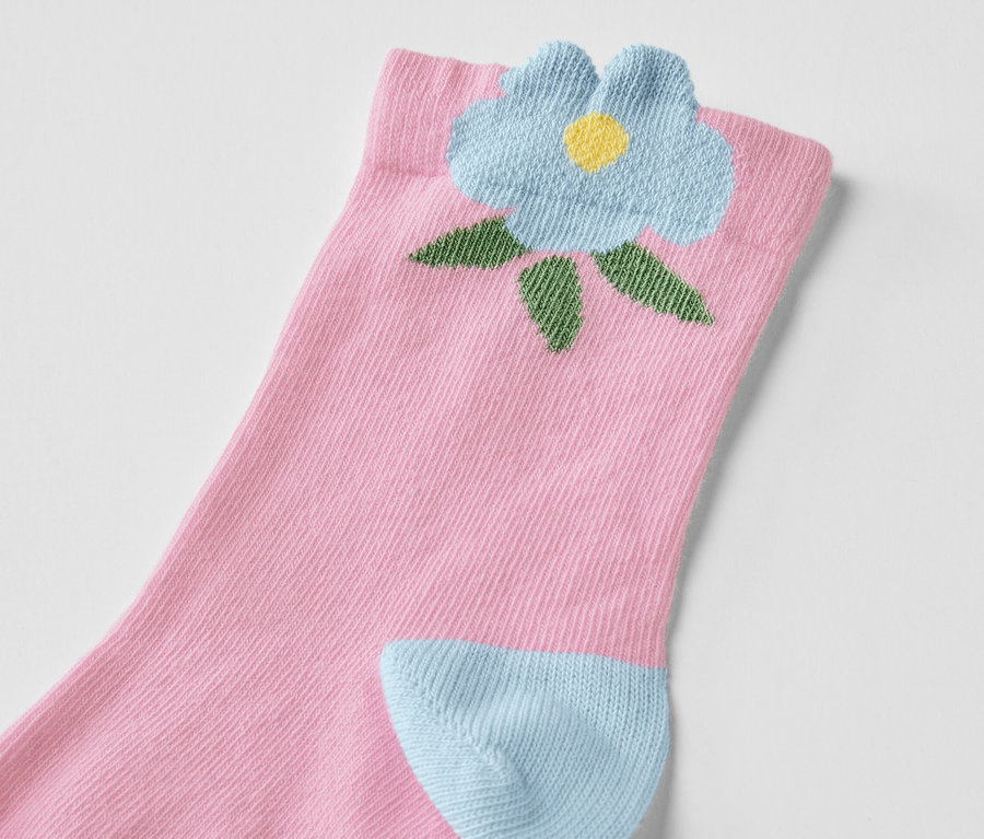 Chaussette rose pour enfant avec fleur bleue, 5 paires de chaussettes pour enfant, motif fleuri