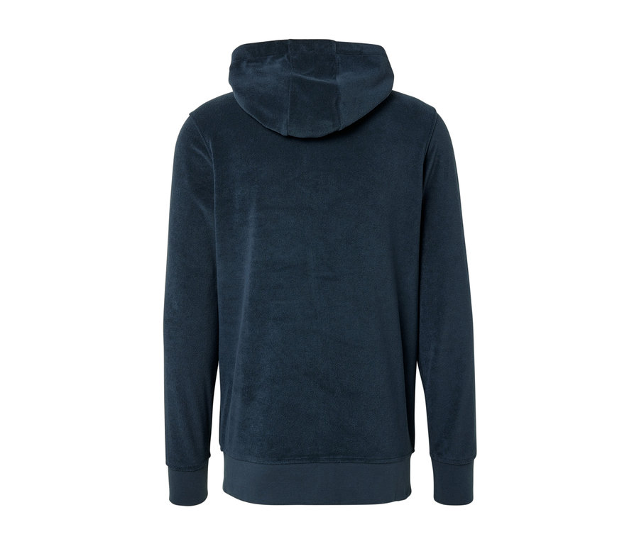 Vue arrière d'un sweat-shirt à capuche en tissu éponge.