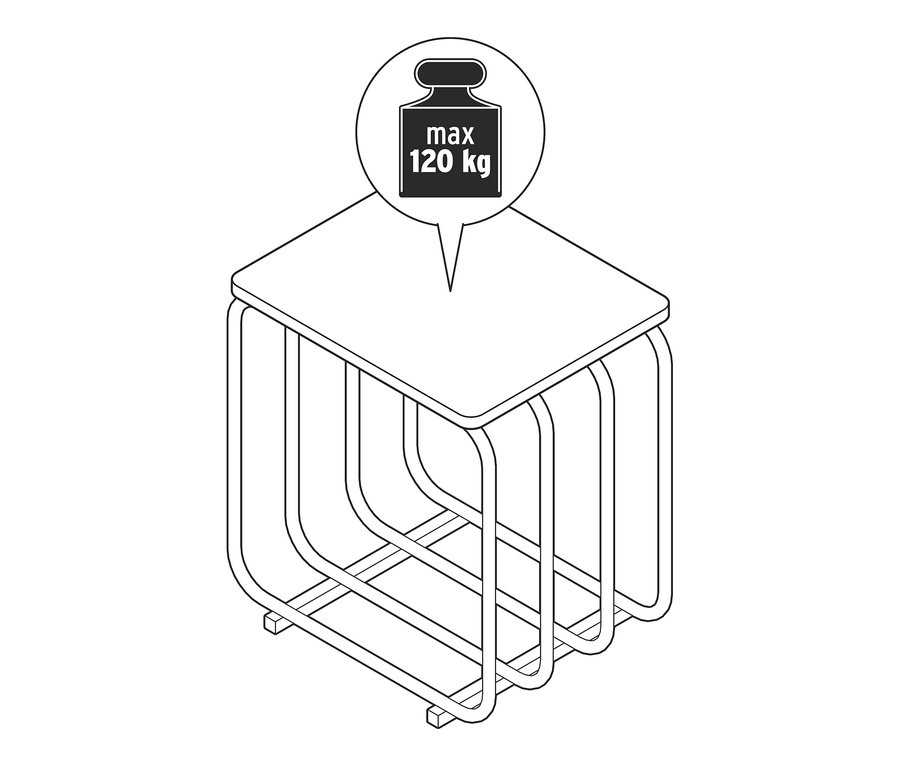 Dessin d'un tabouret avec une capacité de charge maximale de 120 kg.