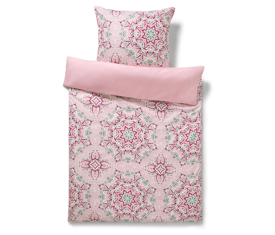 Parure de lit en microfibre rose taille standard avec motif floral.