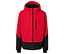 Veste rouge avec capuche et parties inférieures noires.