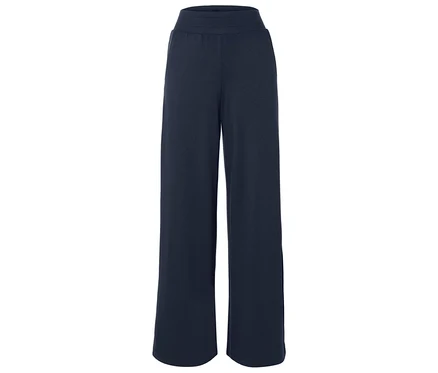 Pantalon bleu marine à jambes larges.