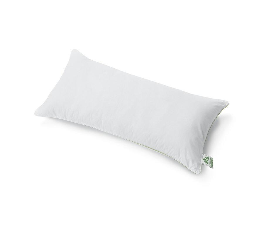 Un oreiller blanc irisette® greenline, env. 80 x 40 cm, est posé sur un fond blanc.