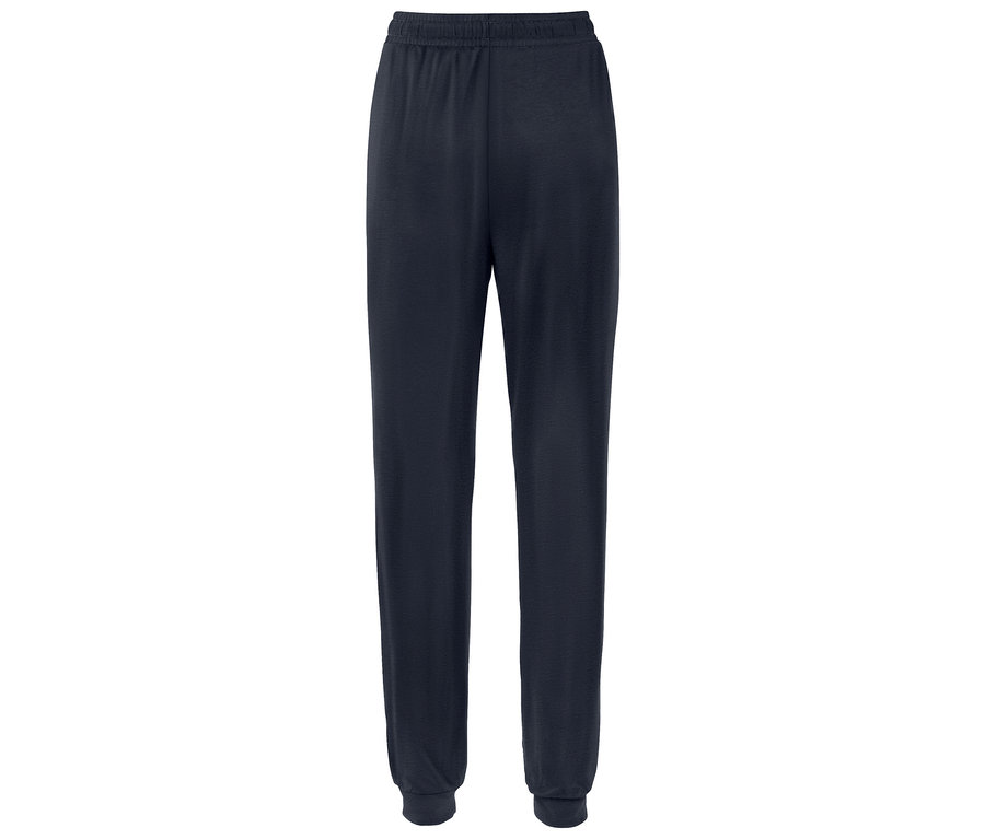 Pantalon de jogging bleu foncé avec ceinture élastique et poignets.