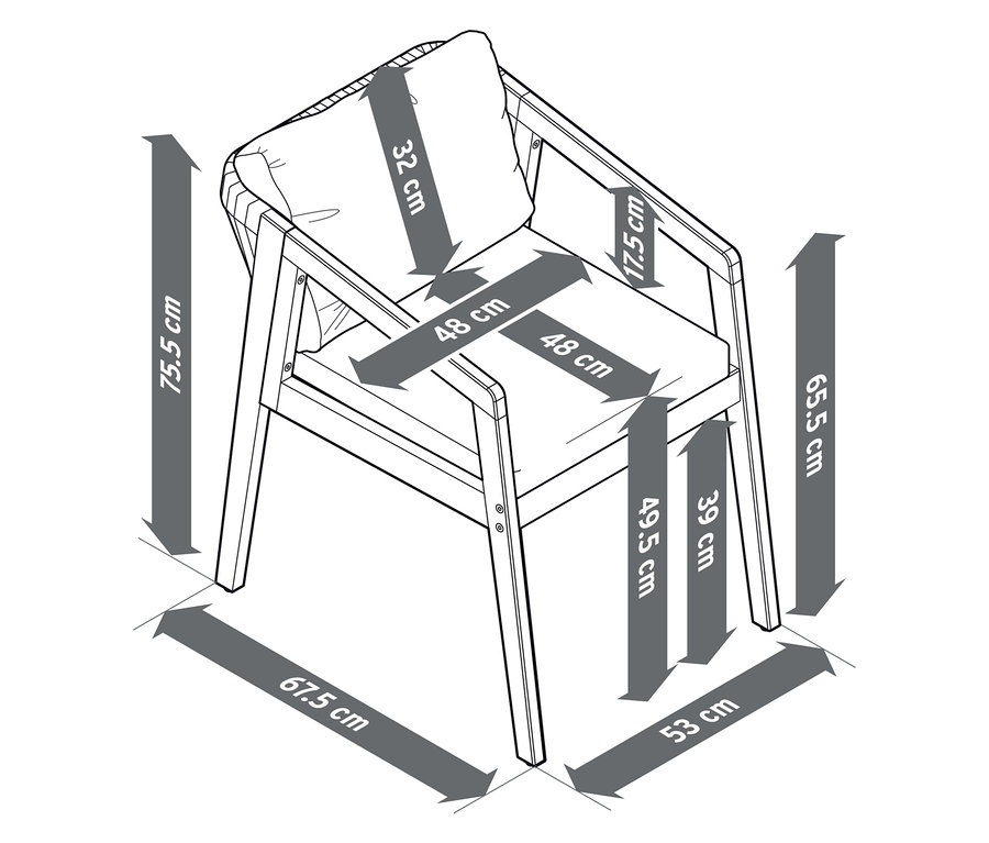 Image d'une chaise de jardin classique avec des mesures.