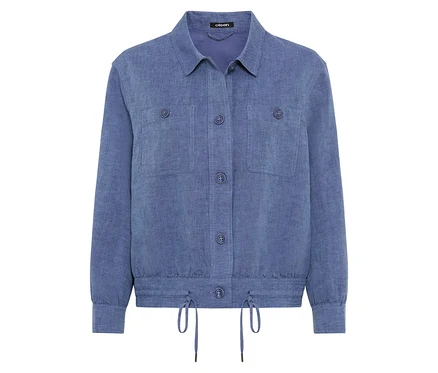 Veste bleue Olsen avec boutons et cordon de serrage.