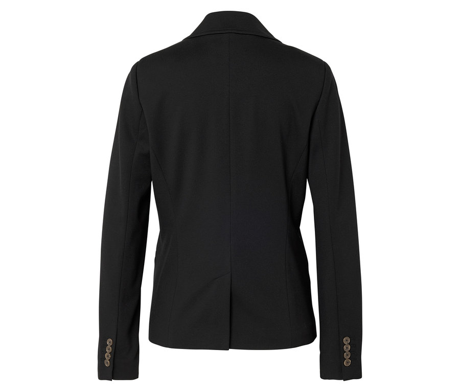 Vue arrière d'un blazer noir avec des boutons sur les manches.