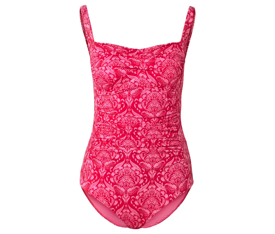 Un maillot de bain rose avec un motif rose clair.