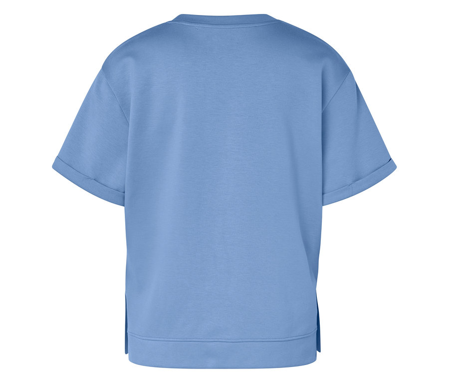 Vue arrière d'un t-shirt bleu clair à manches courtes.