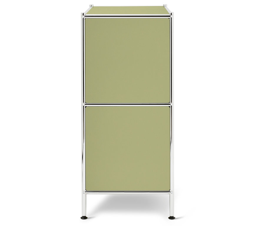 Armoire verte à deux compartiments avec cadre argenté.