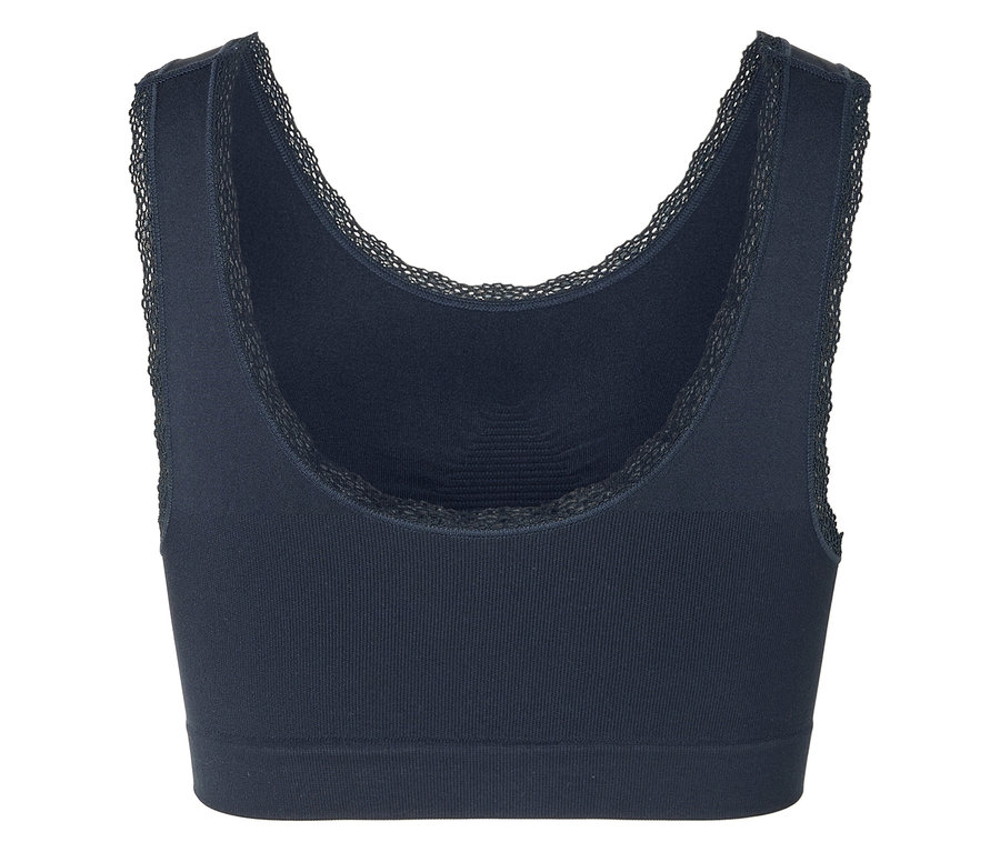 Bustier bleu marine côtelé avec bordure en dentelle.