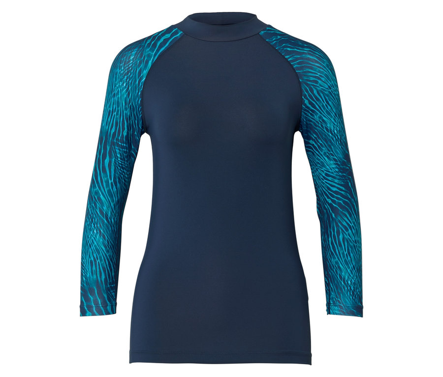 Haut marine à manches longues avec des manches à motifs bleus.