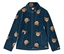 Veste polaire bleue zippée avec motif ours en peluche marron.