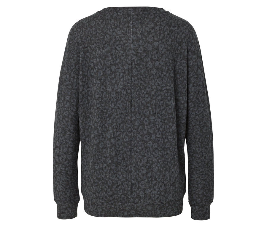Vue arrière d'un sweat-shirt gris à motif léopard.