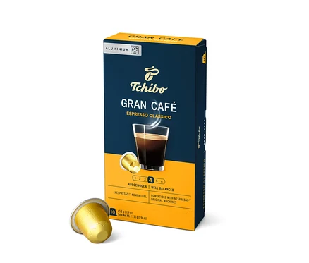 Paquet de capsules Gran Café Espresso Classico avec une capsule à côté.