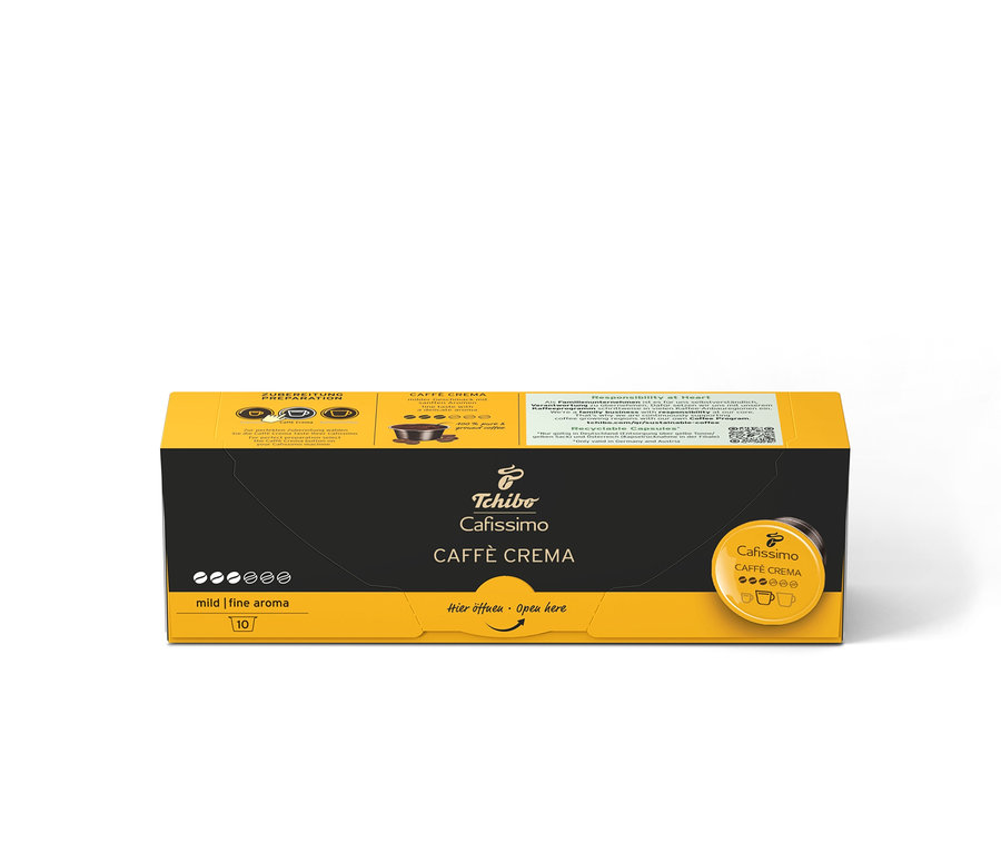 Paquet de capsules de café Cafissimo Caffè Crema mild avec dix capsules.