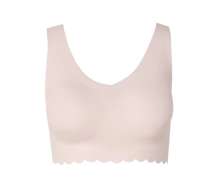 Soutien-gorge rose clair sans armatures avec ourlet ondulé.