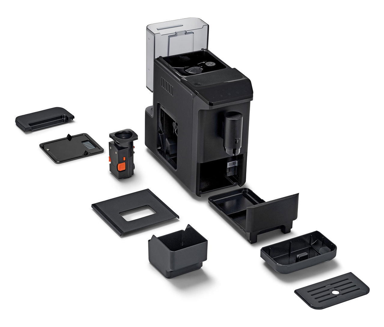 Machine à café « Esperto mini » démontée avec des pièces amovibles.