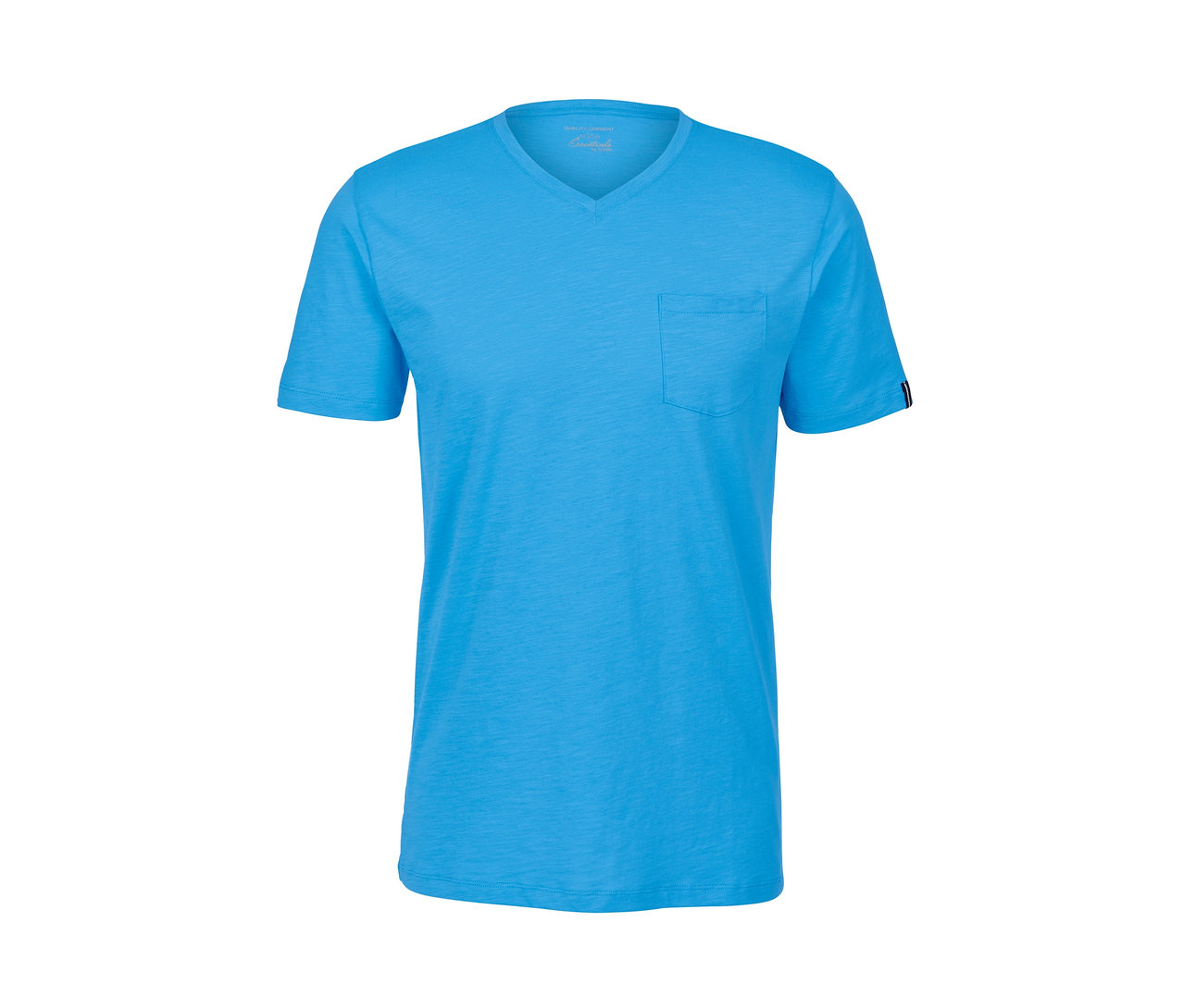 T-shirt bleu clair avec col en V et poche poitrine. 2 t-shirts avec encolure en V