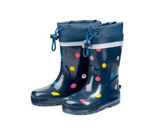 Bleu foncé avec pois multicolores