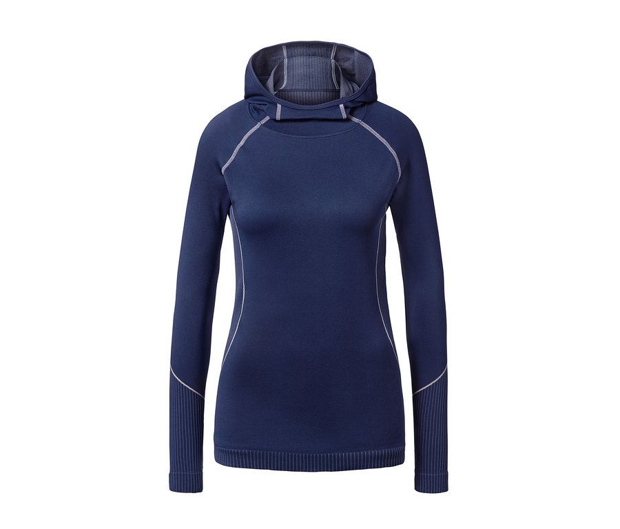 T-shirt fonctionnel sans coutures à capuche bleu.